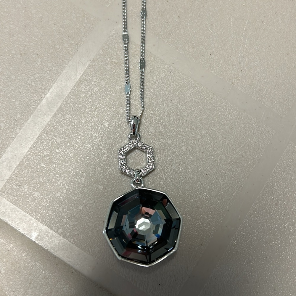Silver Night Geo Pendant Necklace with Swarovski crystals - Picture 3 of 8